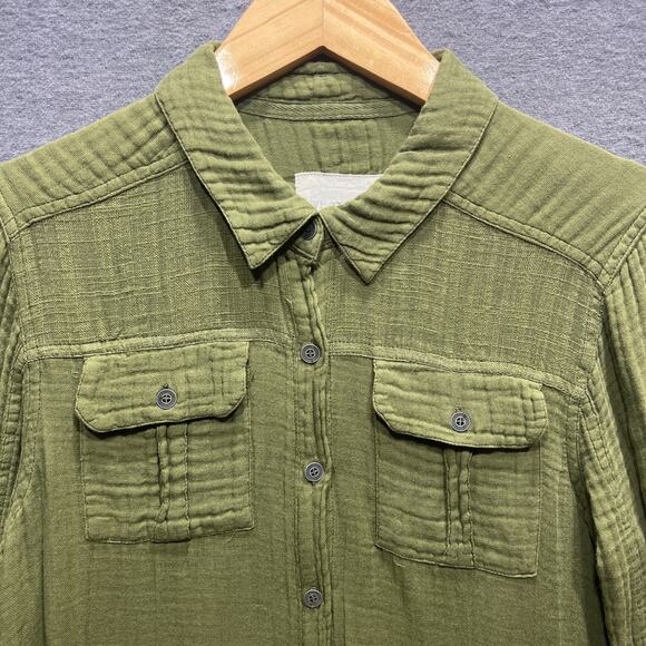 We The Free People Button Tunic Army Green Cotton Gauze Oversized Women Size SP - Picture 7 of 14